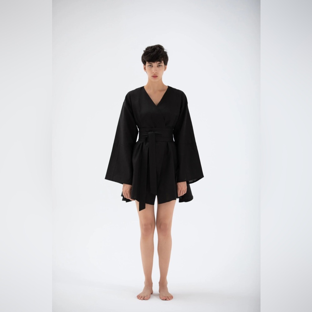 KOOPLES kimono silk mini dress Black size 2